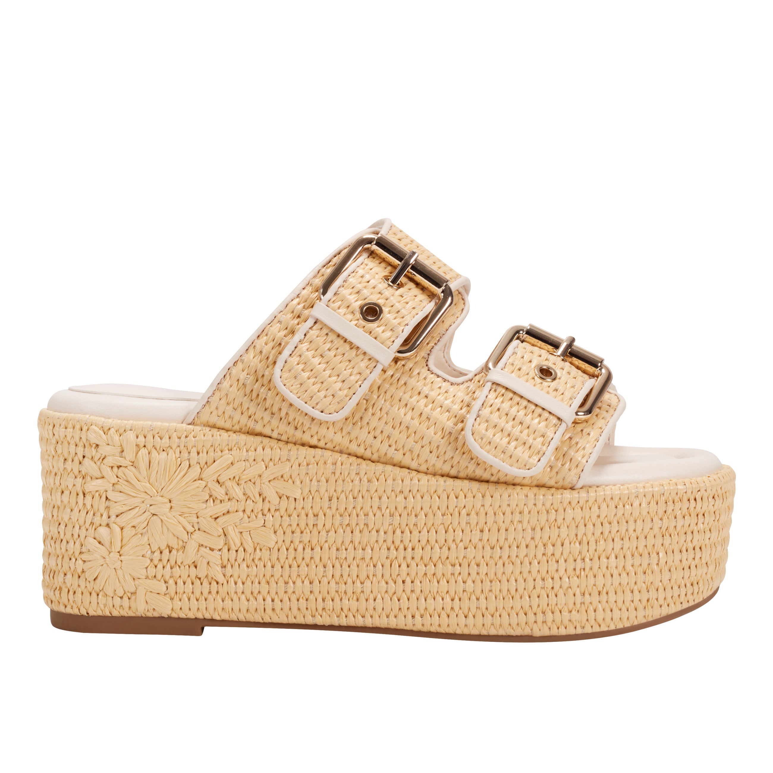 Marc Fisher Poppy Platform Slide Sandal | Light Natural/Ivory Raffia