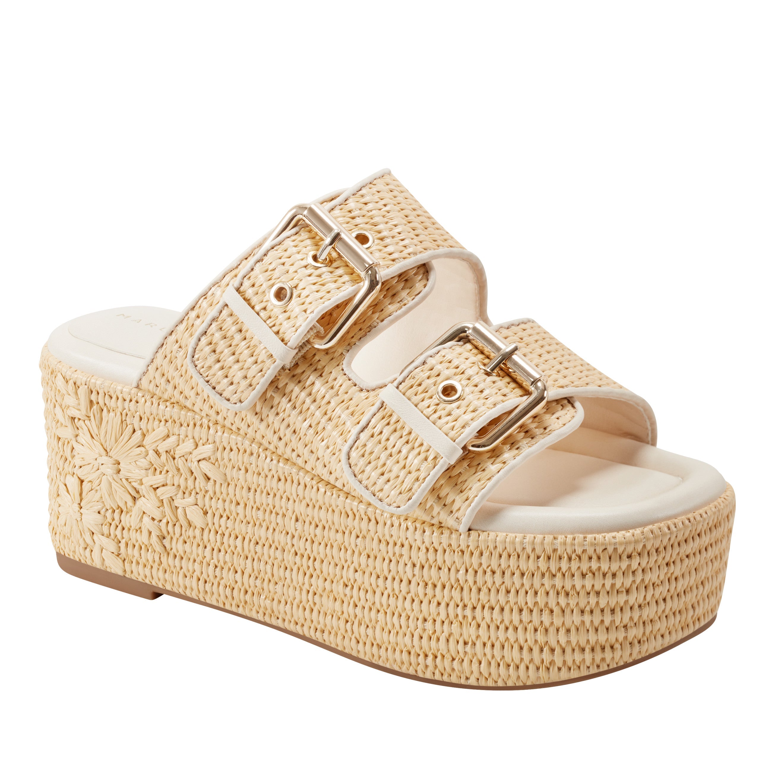 Marc Fisher Poppy Platform Slide Sandal | Light Natural/Ivory Raffia