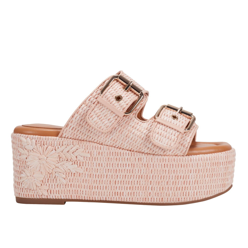 Marc Fisher Poppy Platform Slide Sandal | Light Pink Raffia