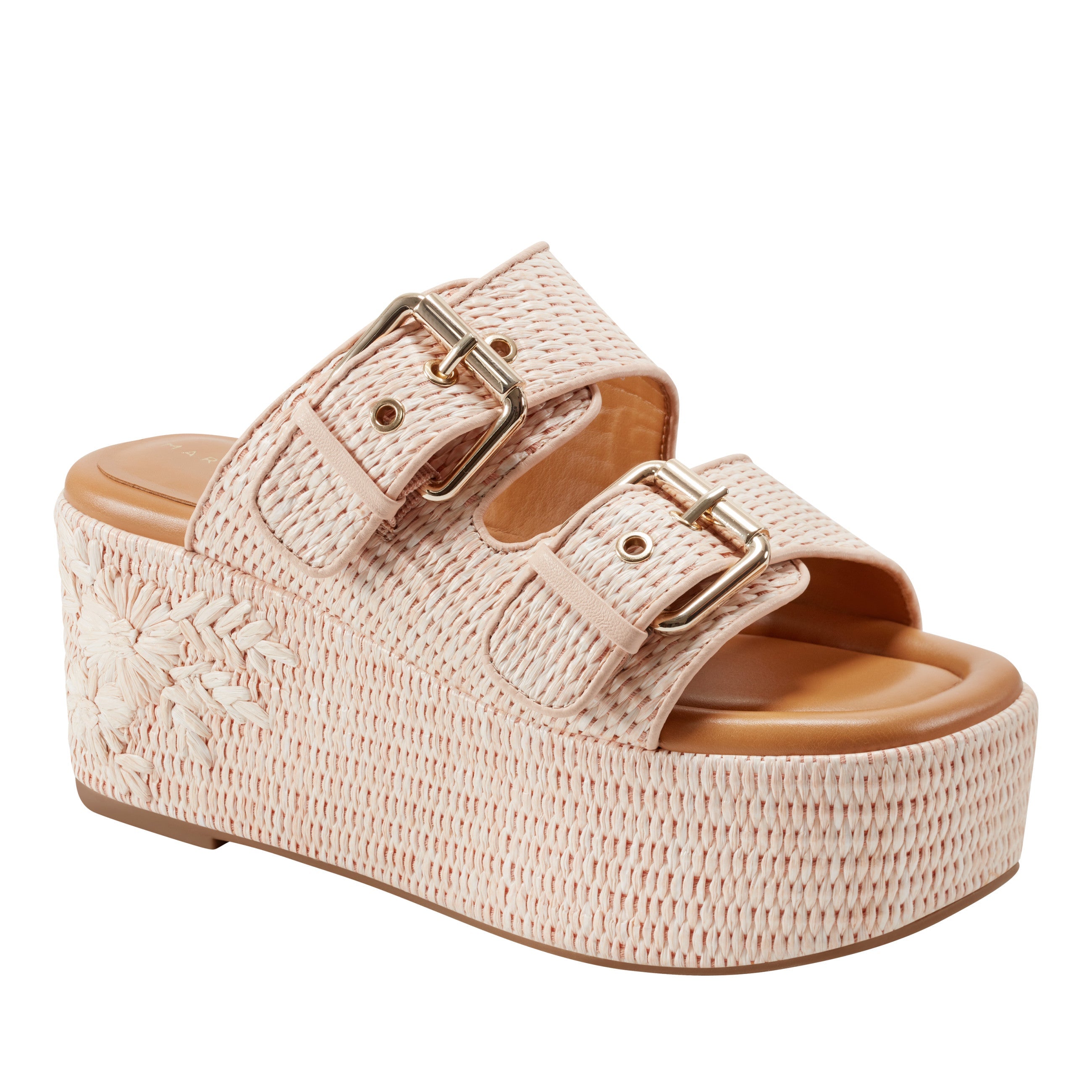 Marc Fisher Poppy Platform Slide Sandal | Light Pink Raffia