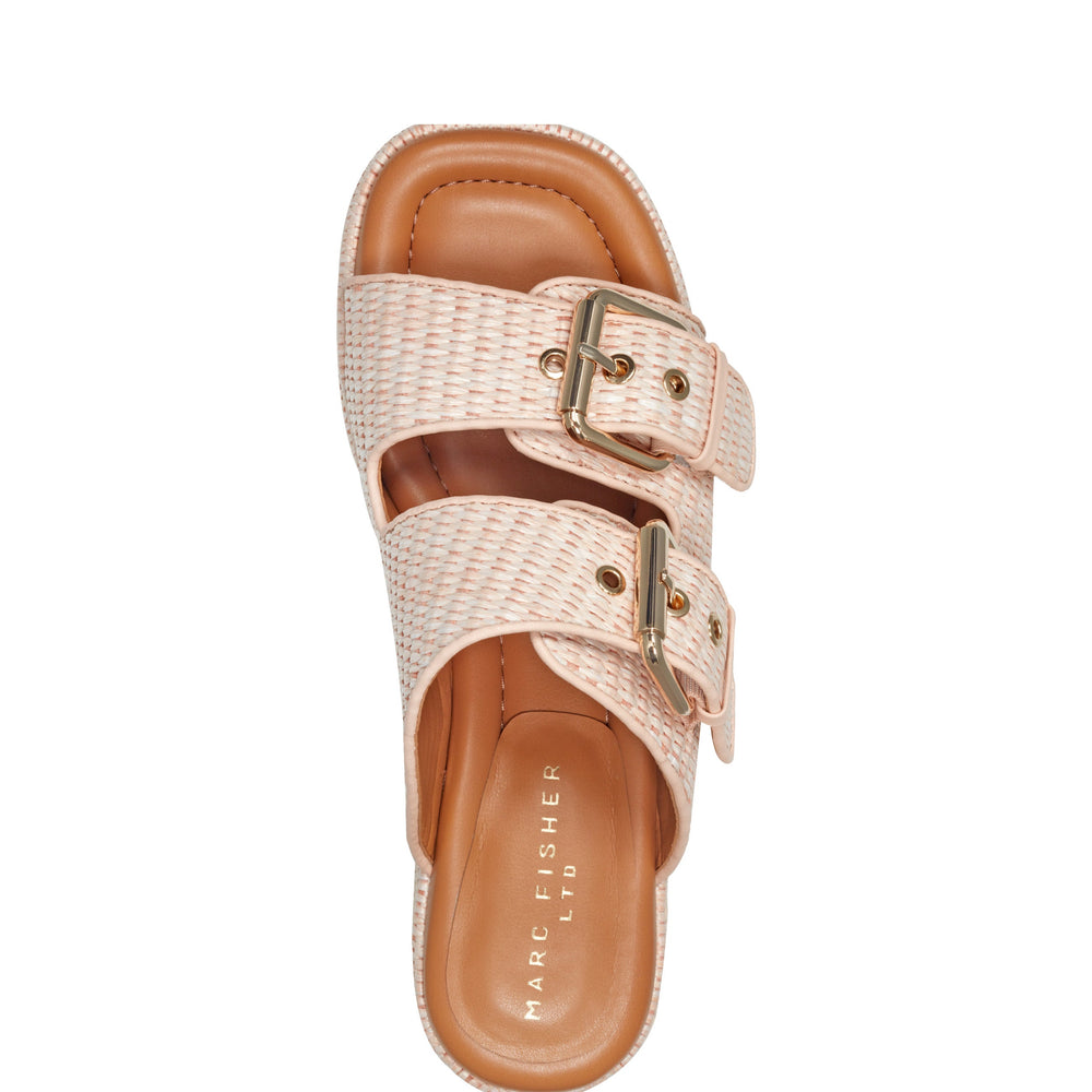 Marc Fisher Poppy Platform Slide Sandal | Light Pink Raffia