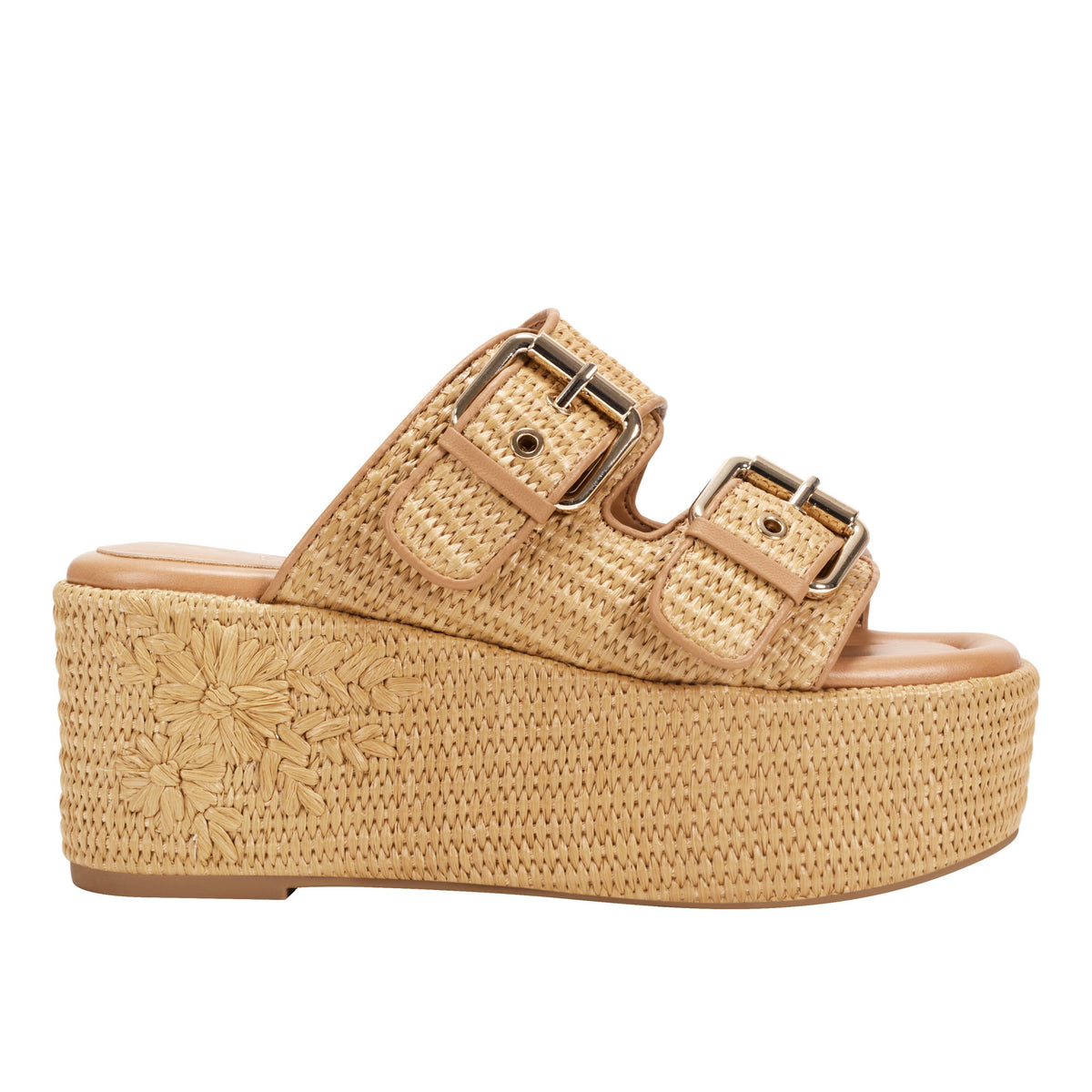 Marc Fisher Poppy Platform Slide Sandal | Natural Raffia