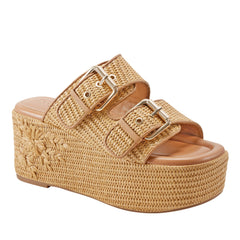 Marc Fisher Poppy Platform Slide Sandal | Natural Raffia