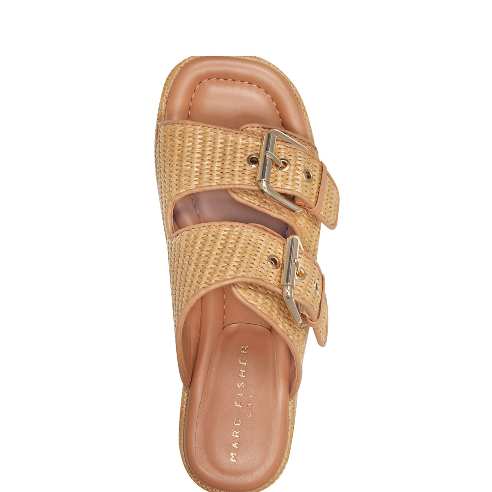 Marc Fisher Poppy Platform Slide Sandal | Natural Raffia