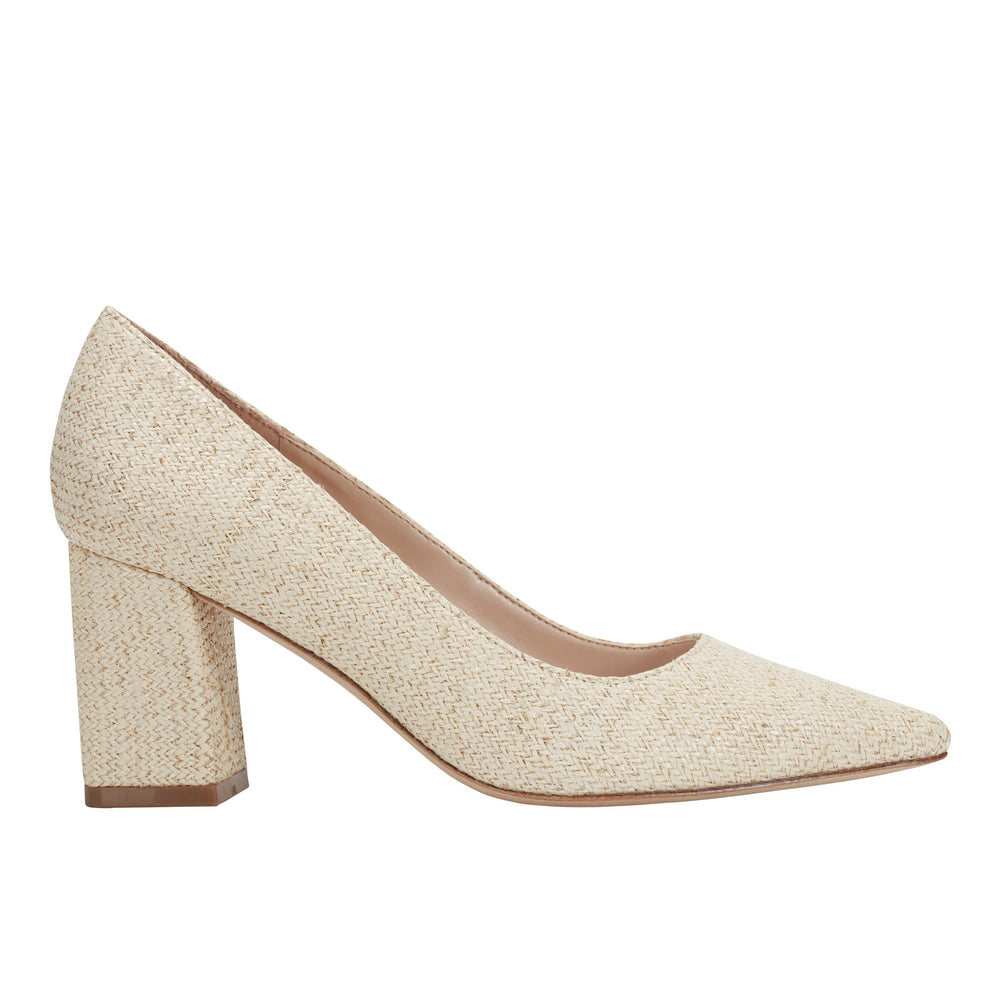 Marc Fisher Zala Block Heel Pointy Toe Pump | Natural Raffia