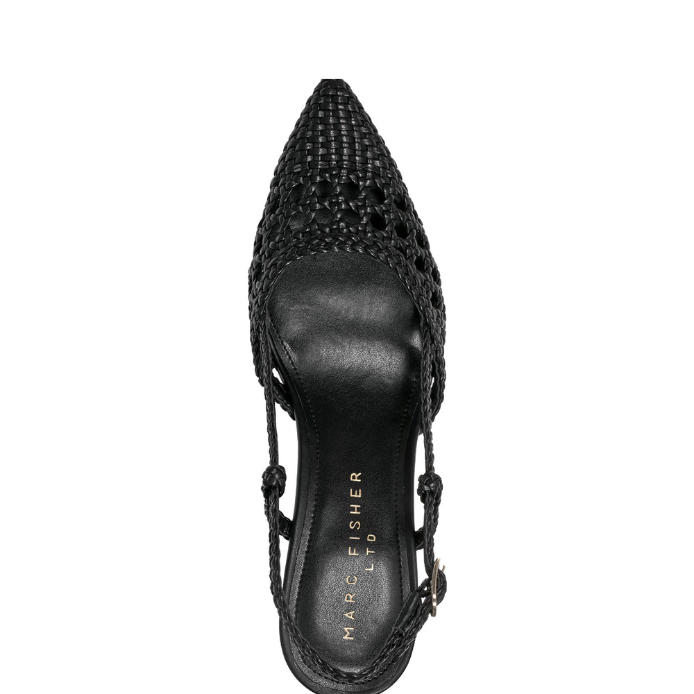 Marc Fisher Zunnie Block Heel Woven Slingback Pump | Black Leather