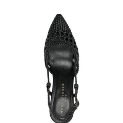 Marc Fisher Zunnie Block Heel Woven Slingback Pump | Black Leather