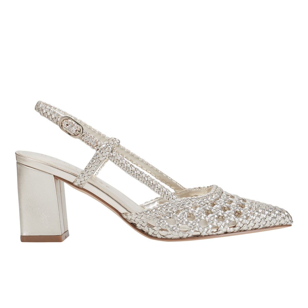 Marc Fisher Zunnie Block Heel Woven Slingback Pump | Platino Leather