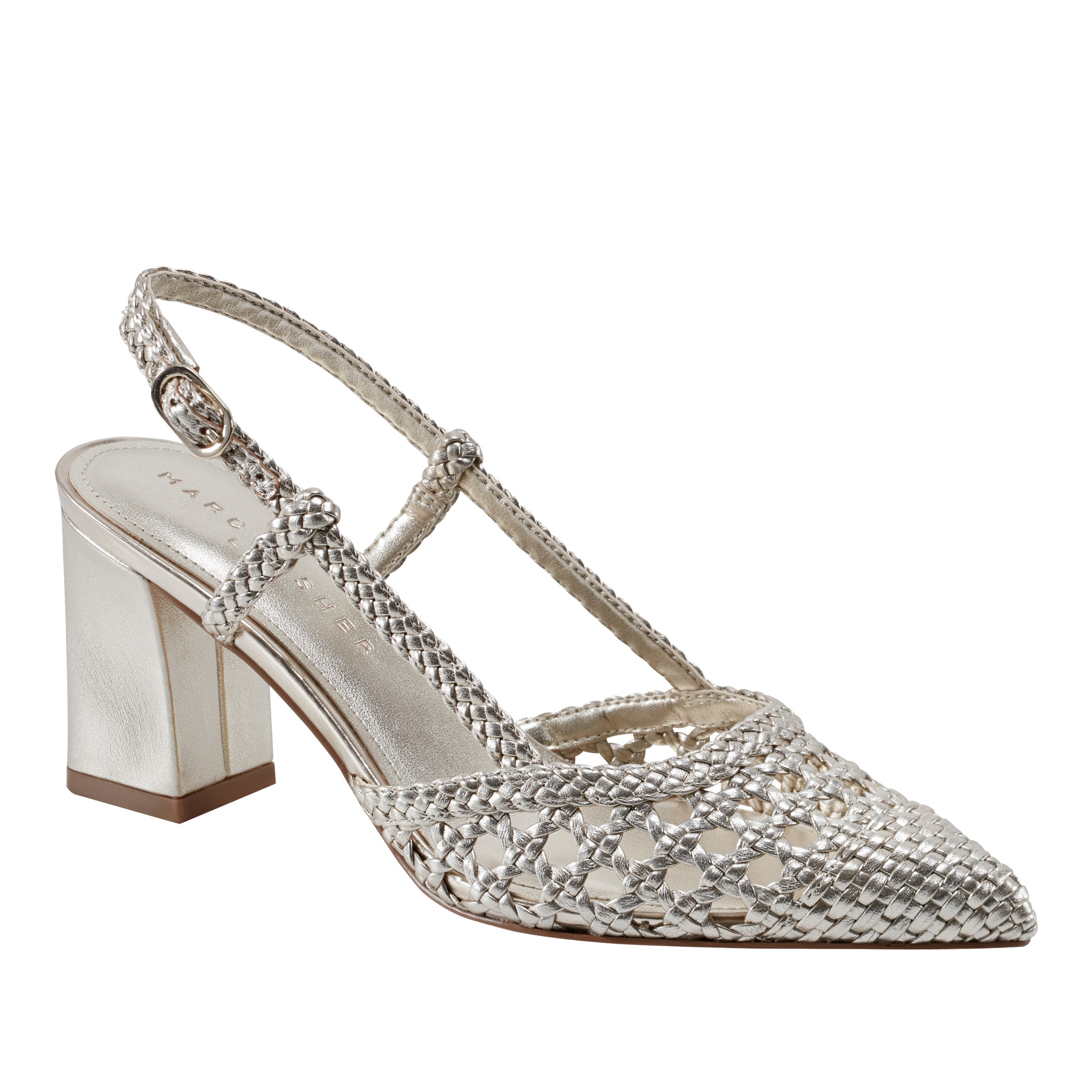 Marc Fisher Zunnie Block Heel Woven Slingback Pump | Platino Leather