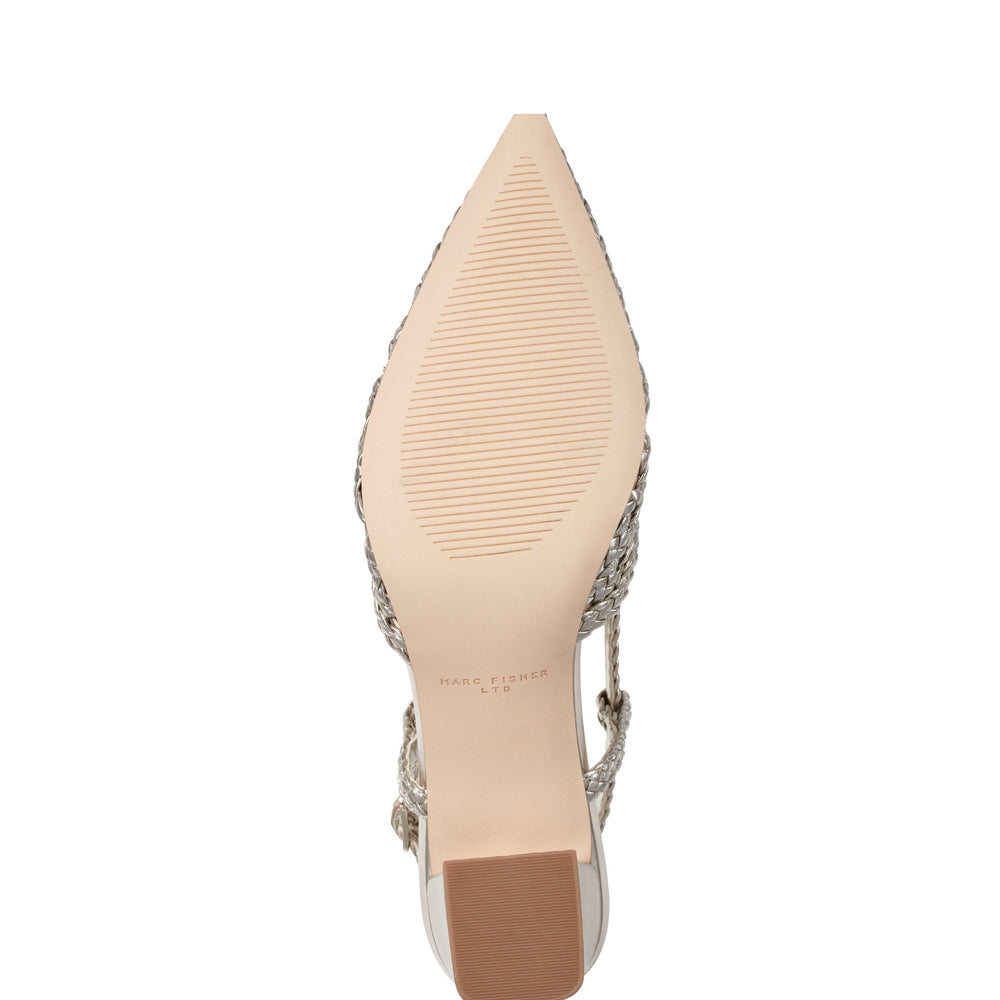 Marc Fisher Zunnie Block Heel Woven Slingback Pump | Platino Leather