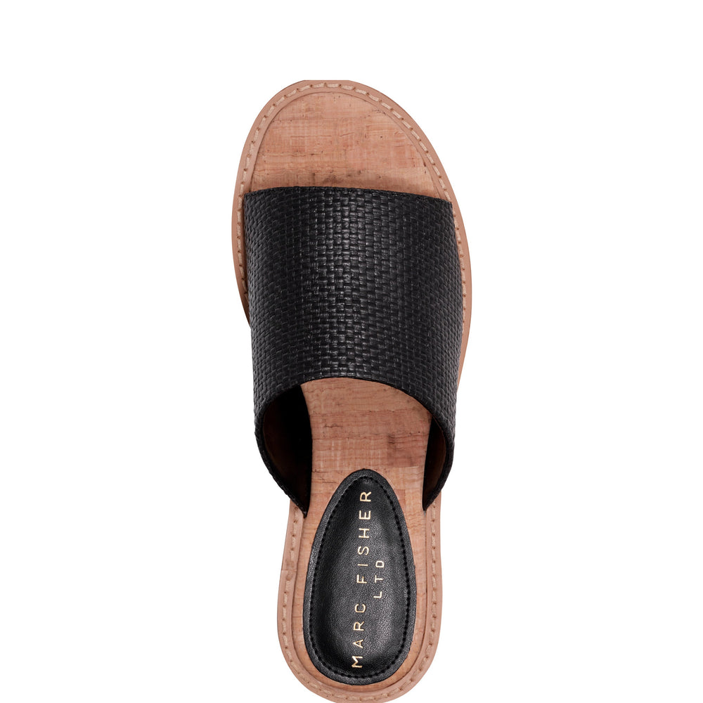 Marc Fisher Grayce Flat Slide Sandal | Black Raffia