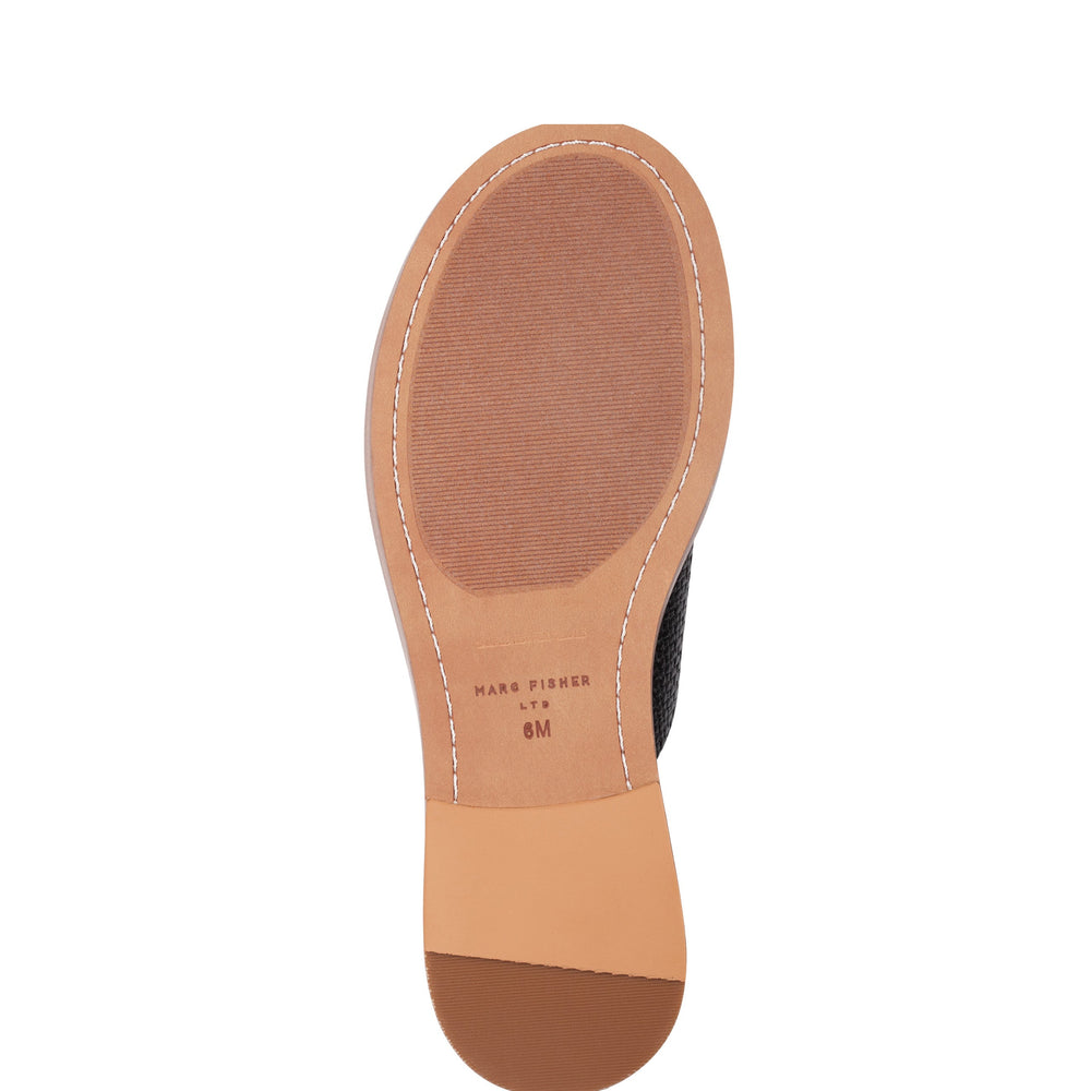 Marc Fisher Grayce Flat Slide Sandal | Black Raffia