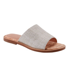 Marc Fisher Grayce Flat Slide Sandal | Light Grey Raffia