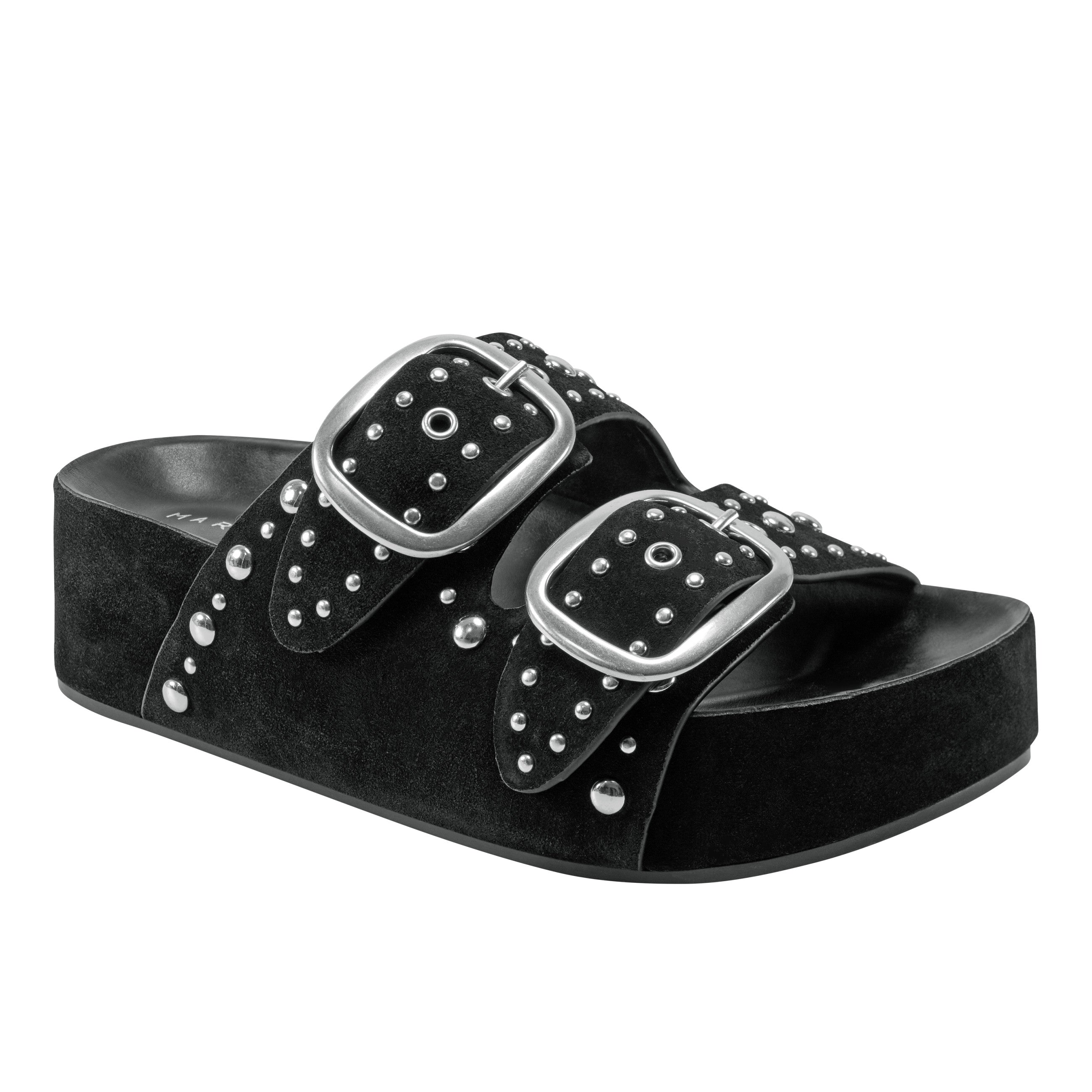 Marc Fisher Sayge Footbed Studded Sandal | Black Suede