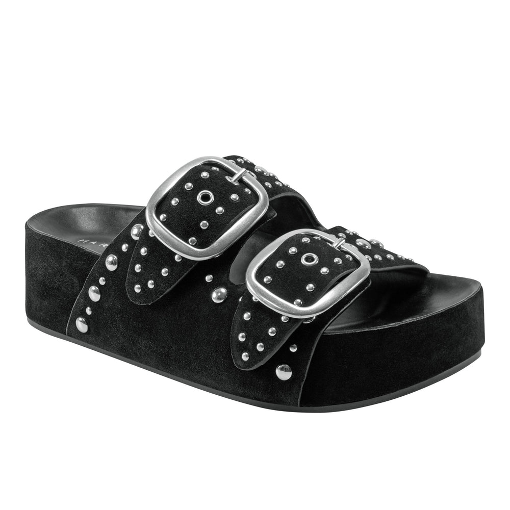 Marc Fisher Sayge Footbed Studded Sandal | Black Suede