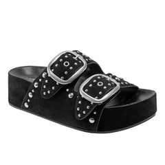Marc Fisher Sayge Footbed Studded Sandal | Black Suede