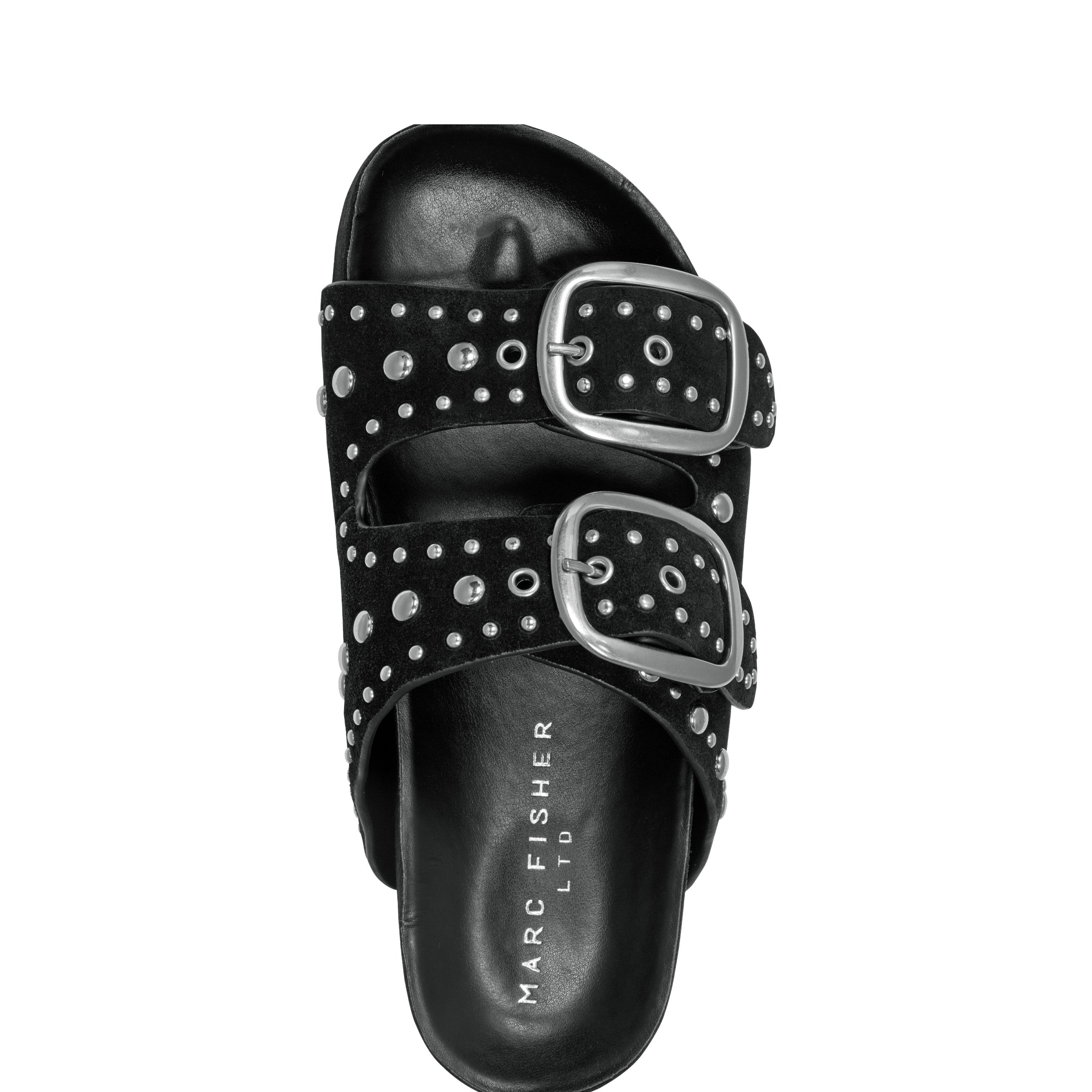 Marc Fisher Sayge Footbed Studded Sandal | Black Suede