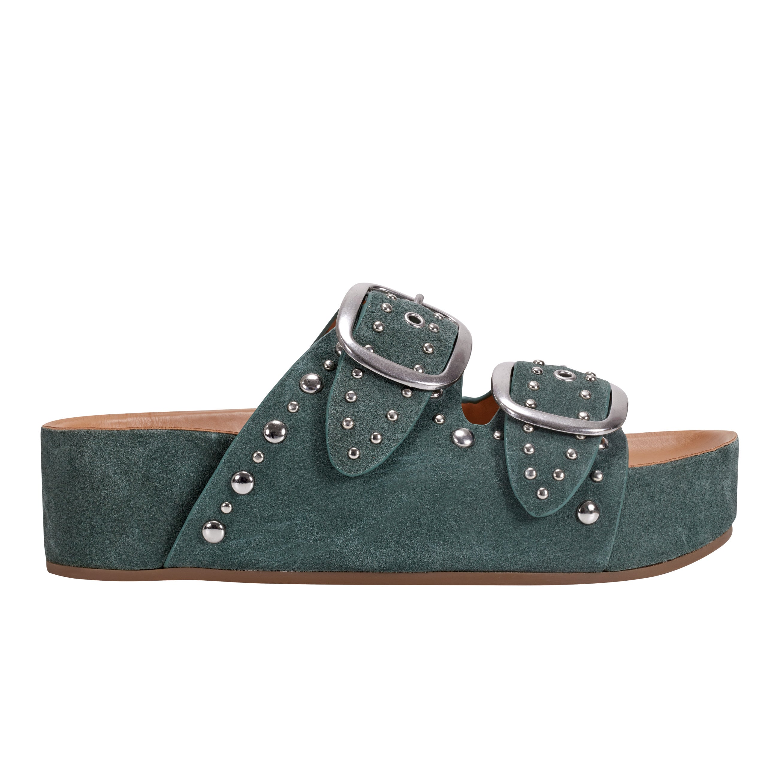 Marc Fisher Sayge Footbed Studded Sandal | Green Suede