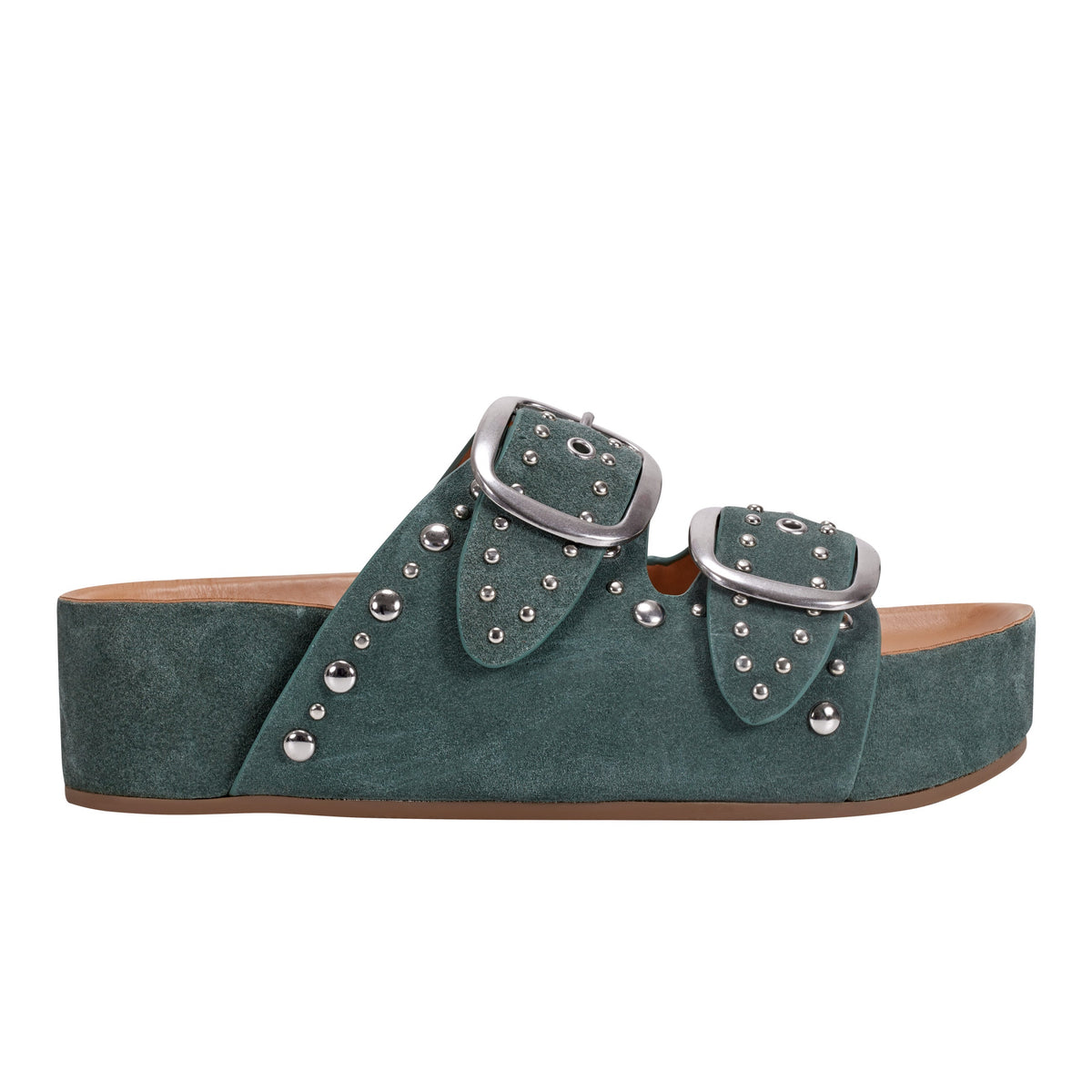 Marc Fisher Sayge Footbed Studded Sandal | Green Suede