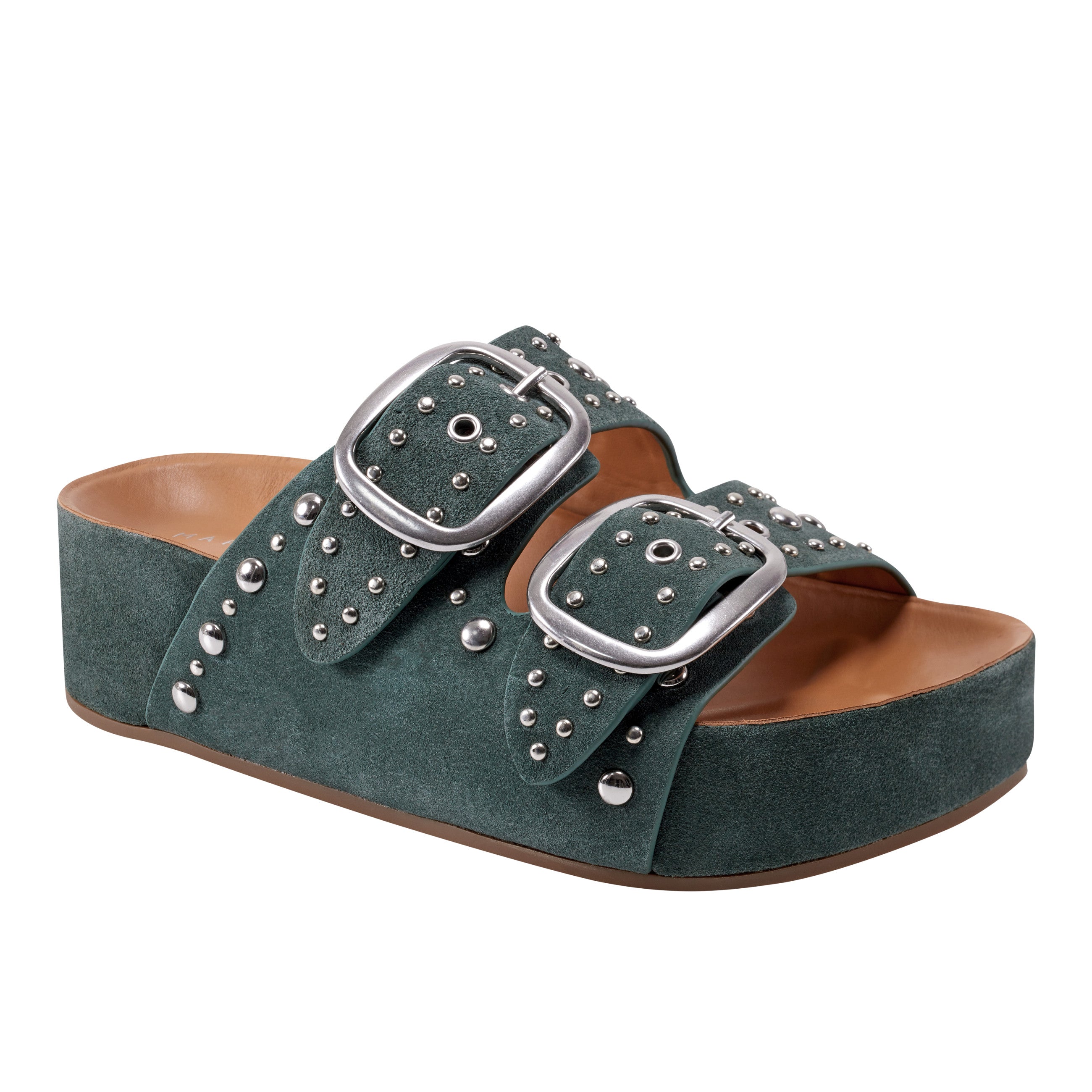 Marc Fisher Sayge Footbed Studded Sandal | Green Suede