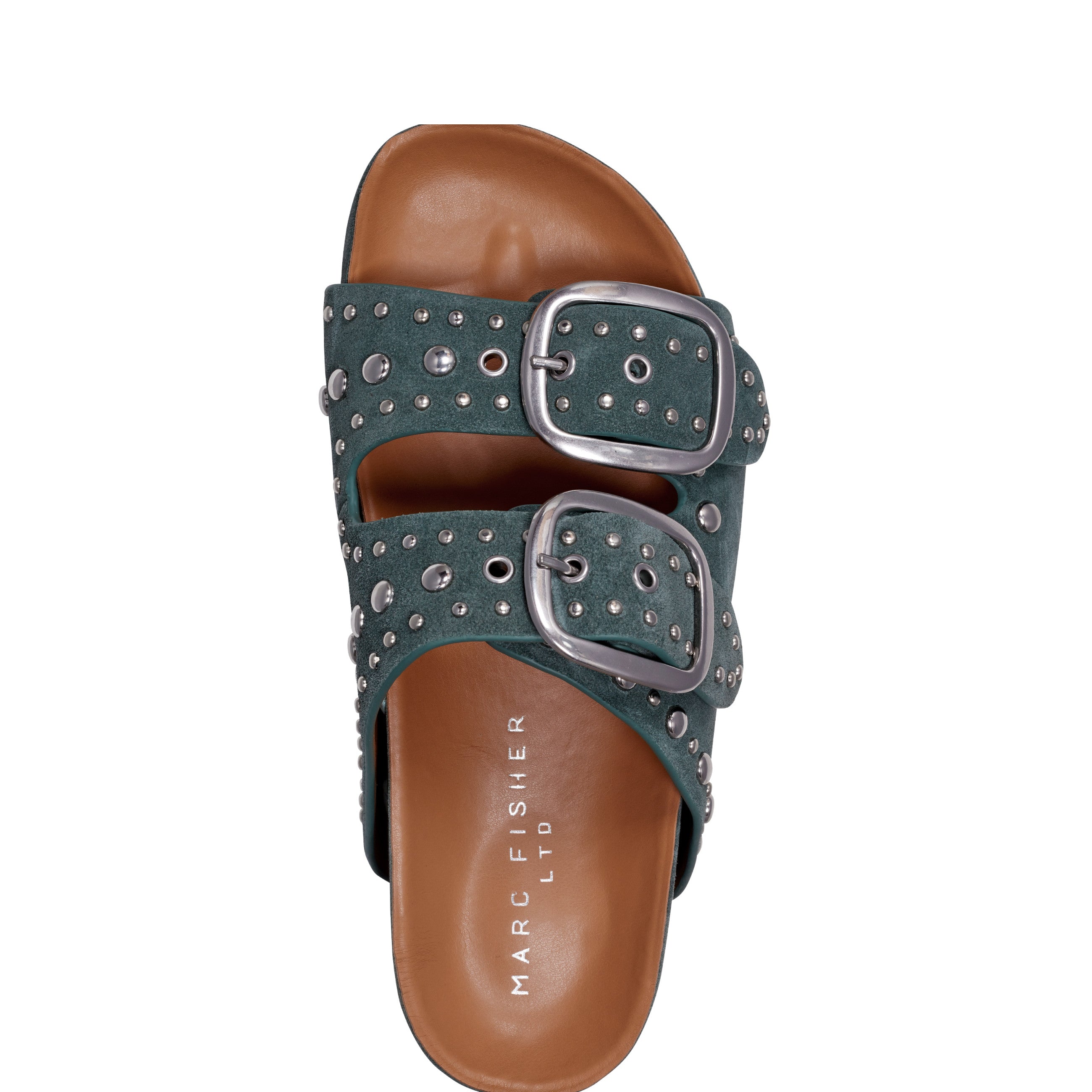 Marc Fisher Sayge Footbed Studded Sandal | Green Suede