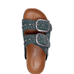 Marc Fisher Sayge Footbed Studded Sandal | Green Suede