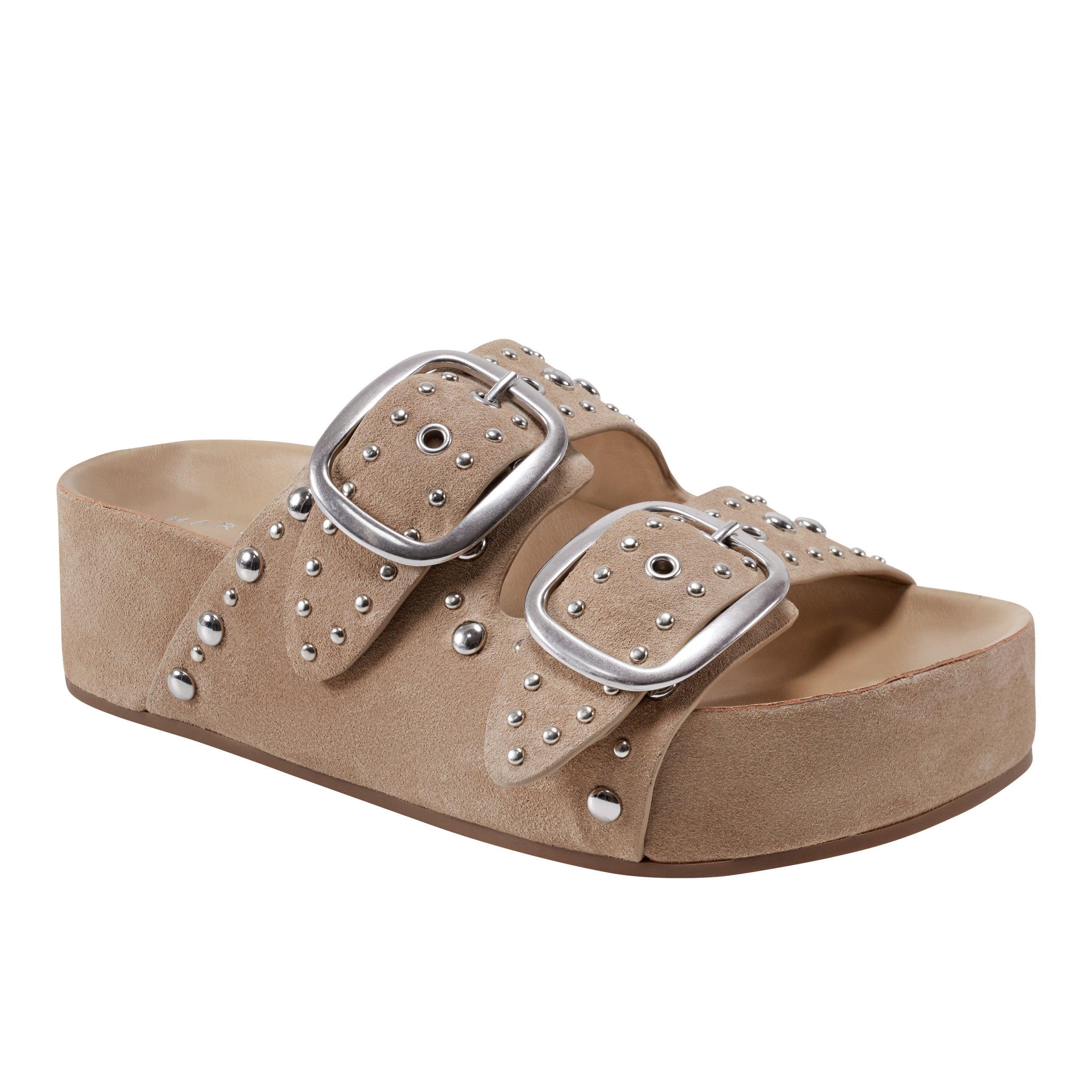 Marc Fisher Sayge Footbed Studded Sandal | Natural Suede
