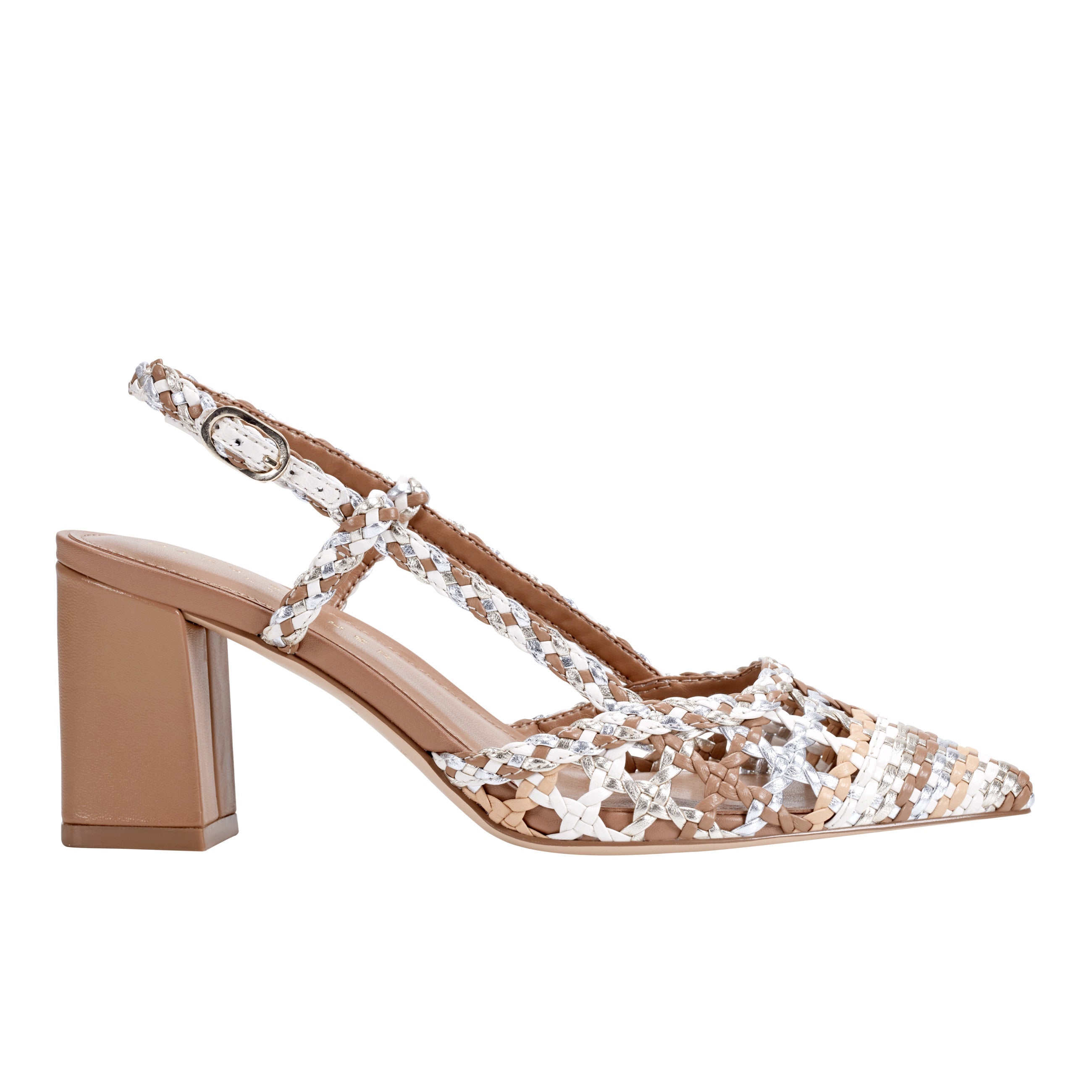 Marc Fisher Zunnie Block Heel Woven Slingback Pump | Natural Multi Leather