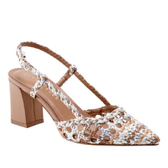 Marc Fisher Zunnie Block Heel Woven Slingback Pump | Natural Multi Leather