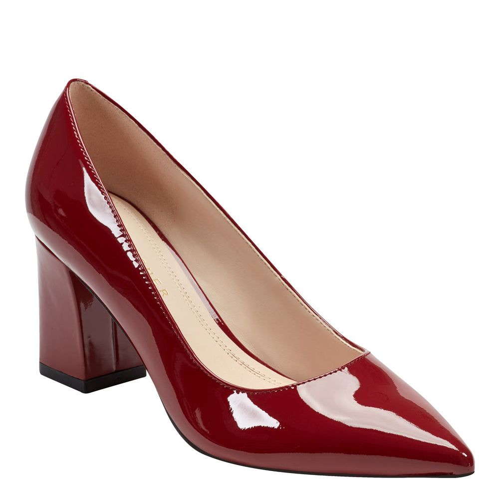 Marc Fisher Zala Block Heel Pointy Toe Pump | Red Patent Leather