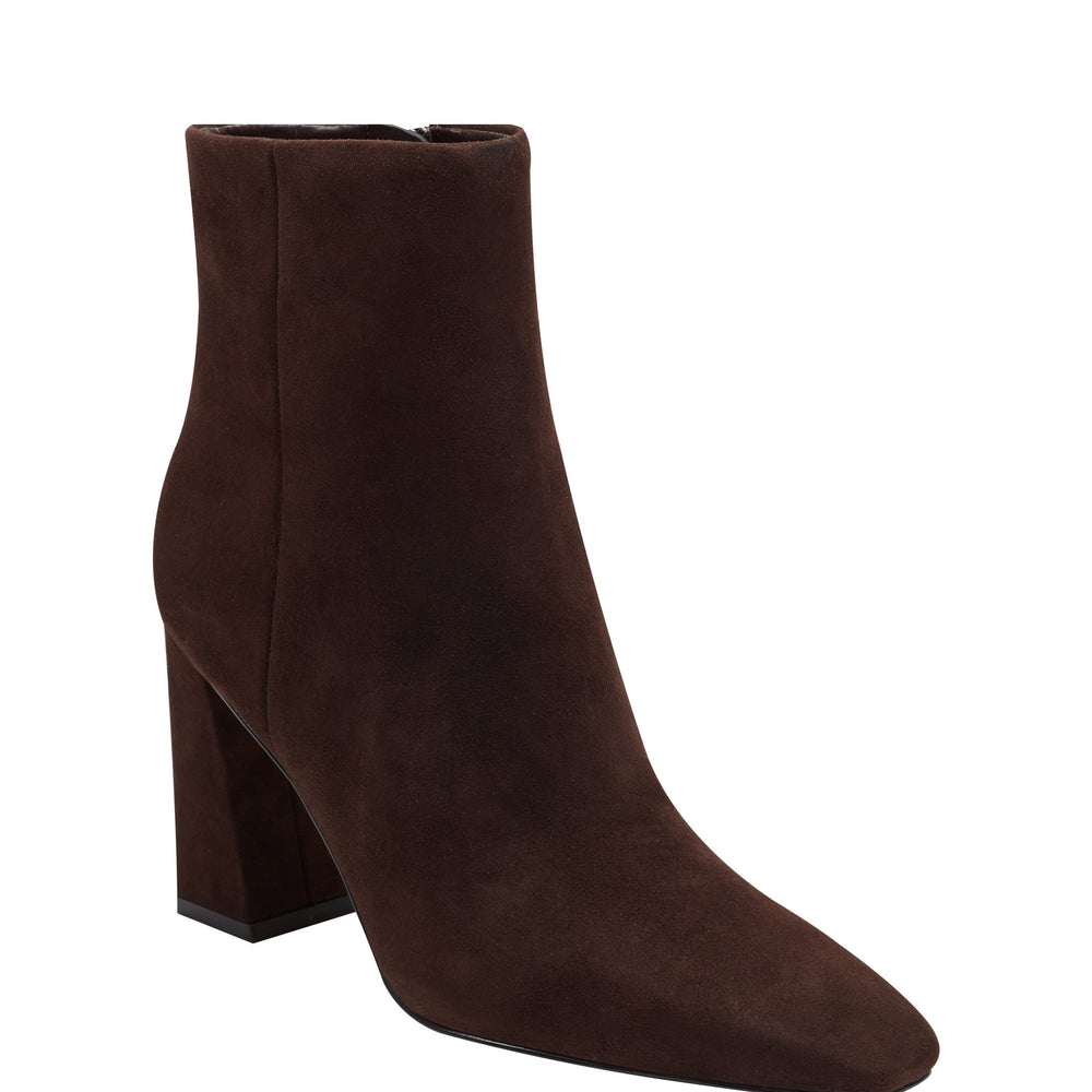 Marc Fisher Novella Block Heel Ankle Bootie | Dark Brown Suede
