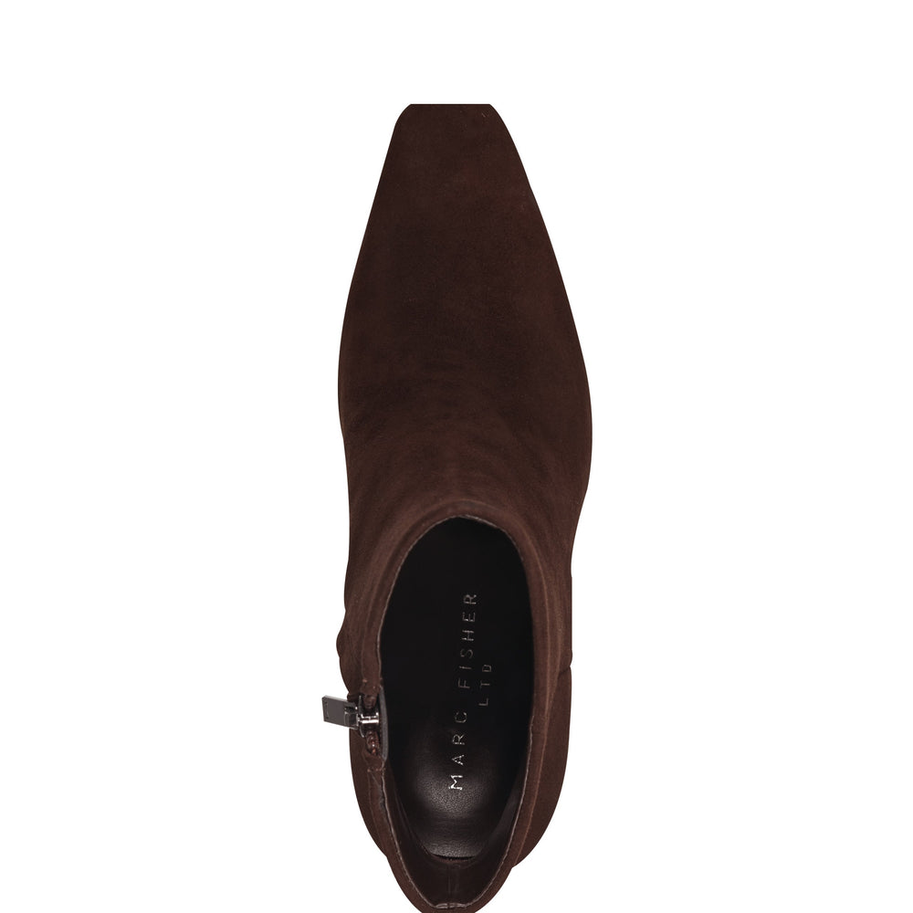 Marc Fisher Novella Block Heel Ankle Bootie | Dark Brown Suede