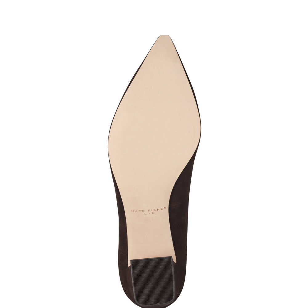 Marc Fisher Zala Block Heel Pointy Toe Pump | Dark Brown Suede