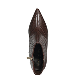 Marc Fisher Alfie Block Heel Ankle Bootie | Embossed Croco Dark Brown Leather