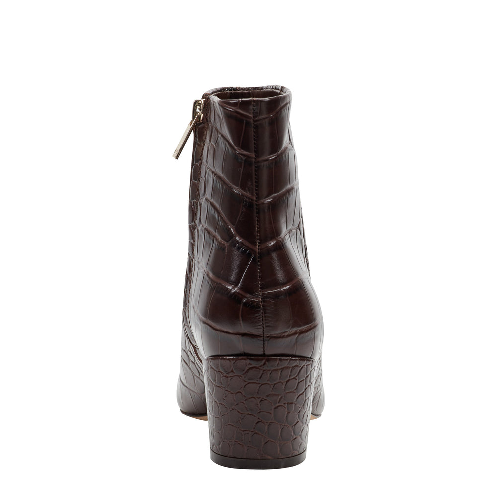 Marc Fisher Alfie Block Heel Ankle Bootie | Embossed Croco Dark Brown Leather