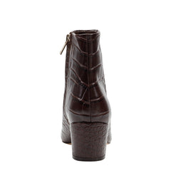 Marc Fisher Alfie Block Heel Ankle Bootie | Embossed Croco Dark Brown Leather