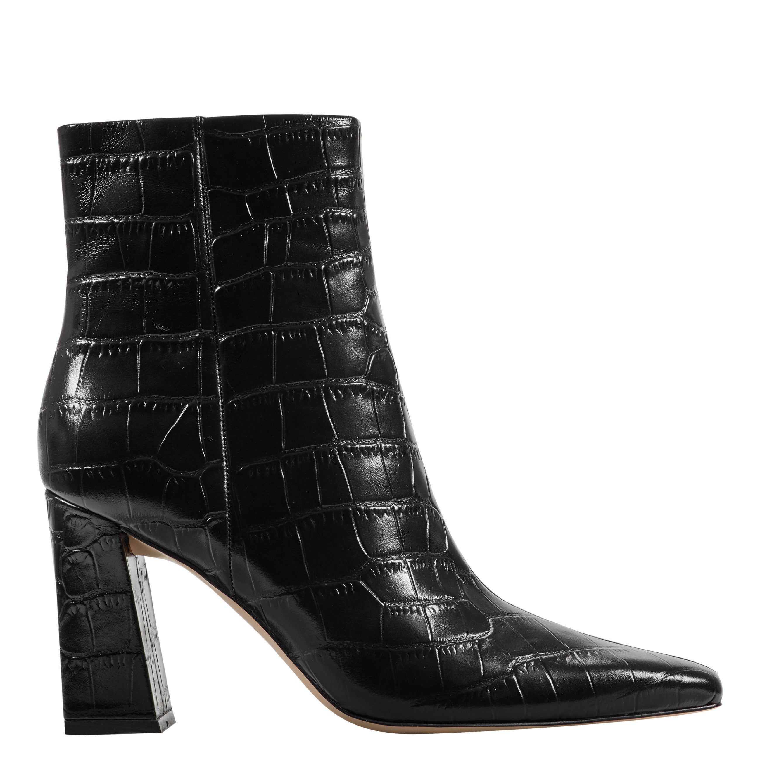 Marc Fisher Novella Block Heel Ankle Bootie | Embossed Black Croco Leather