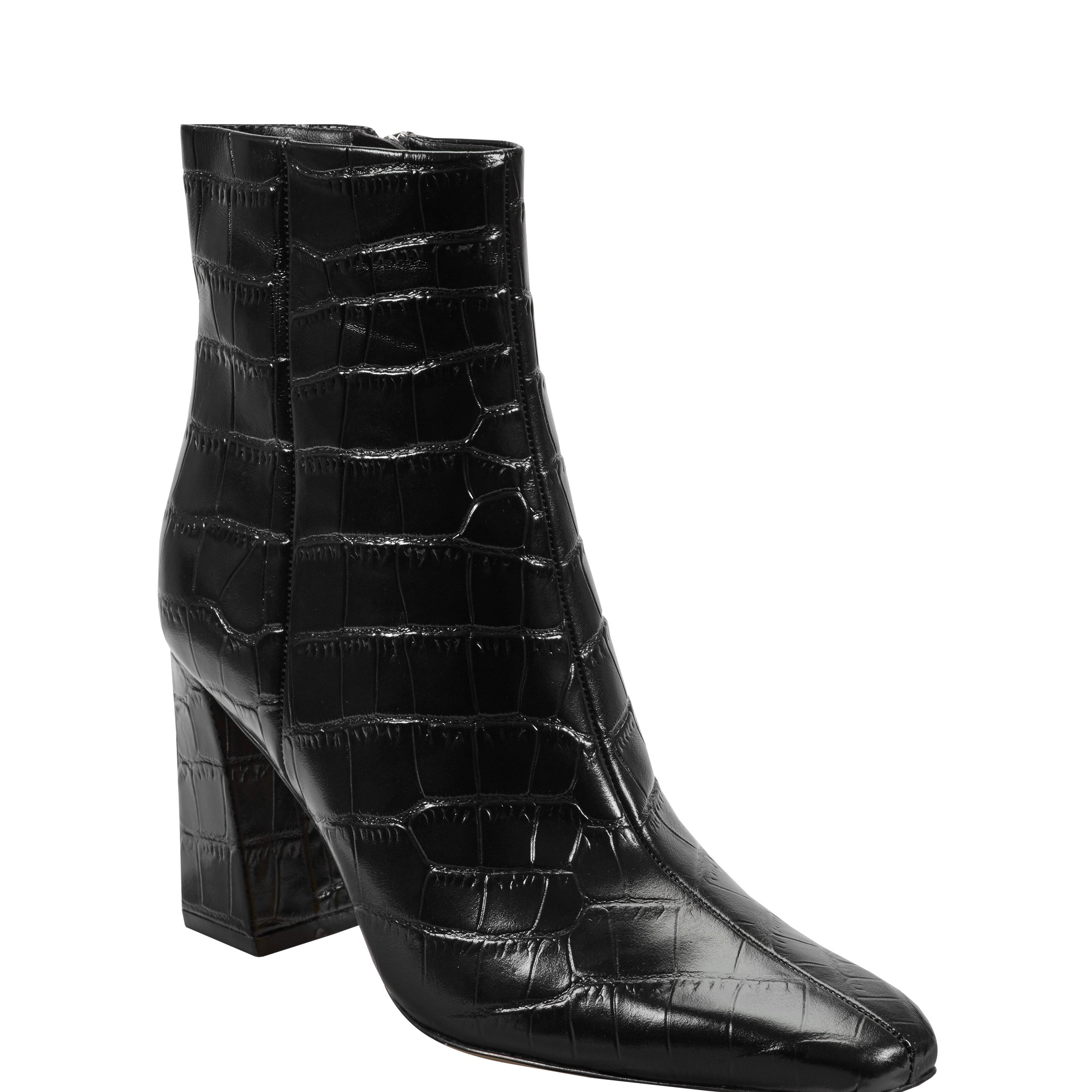 Marc Fisher Novella Block Heel Ankle Bootie | Embossed Black Croco Leather