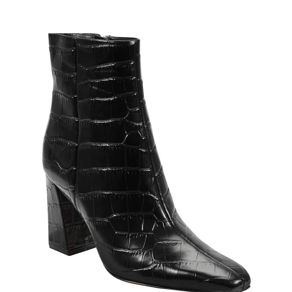 Marc Fisher Novella Block Heel Ankle Bootie | Embossed Black Croco Leather