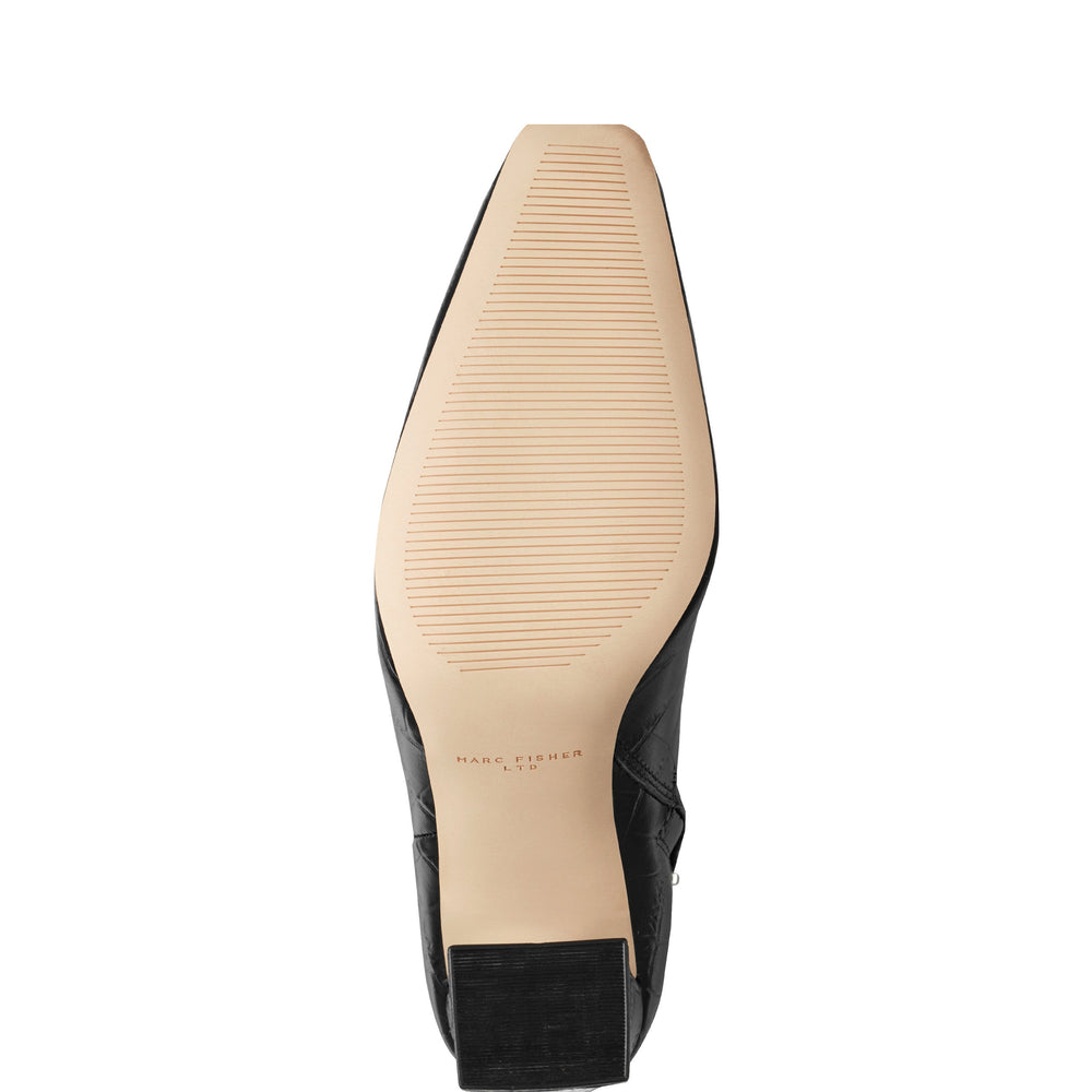 Marc Fisher Novella Block Heel Ankle Bootie | Embossed Black Croco Leather