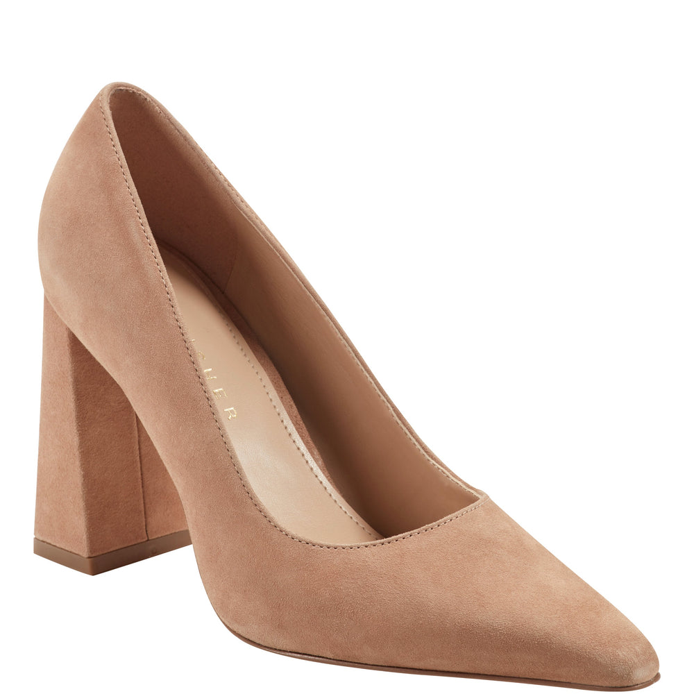 Marc Fisher Minny Block Heel Pump | Medium Natural Suede