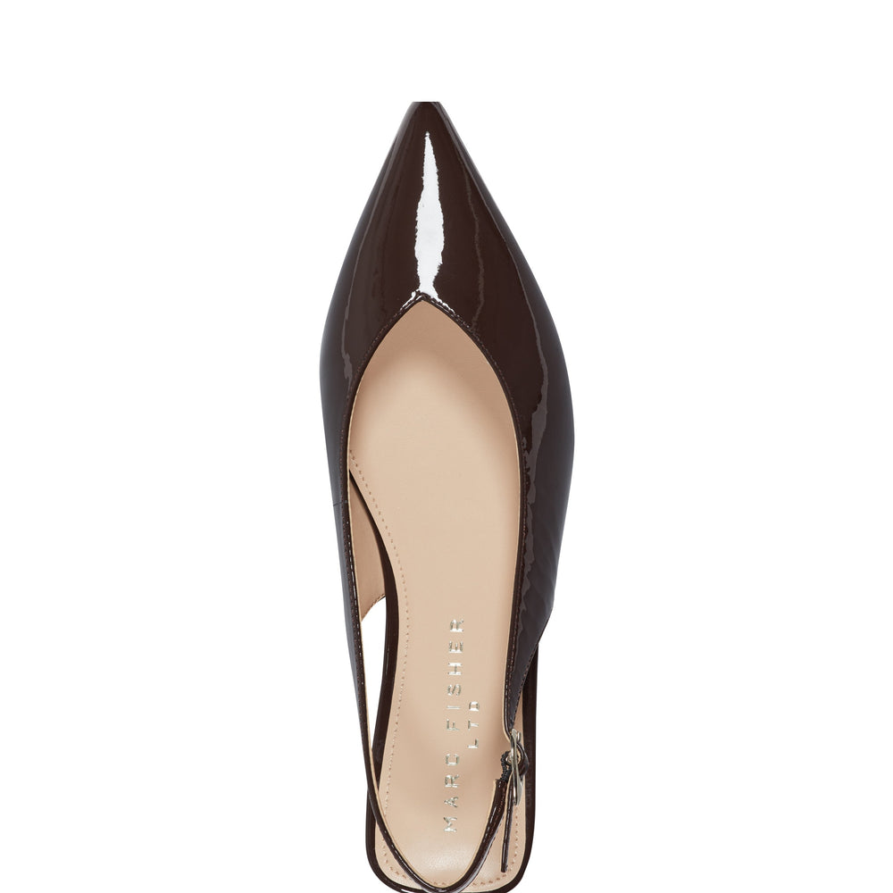 Marc Fisher Gabra Slingback Flat | Brown Patent Leather