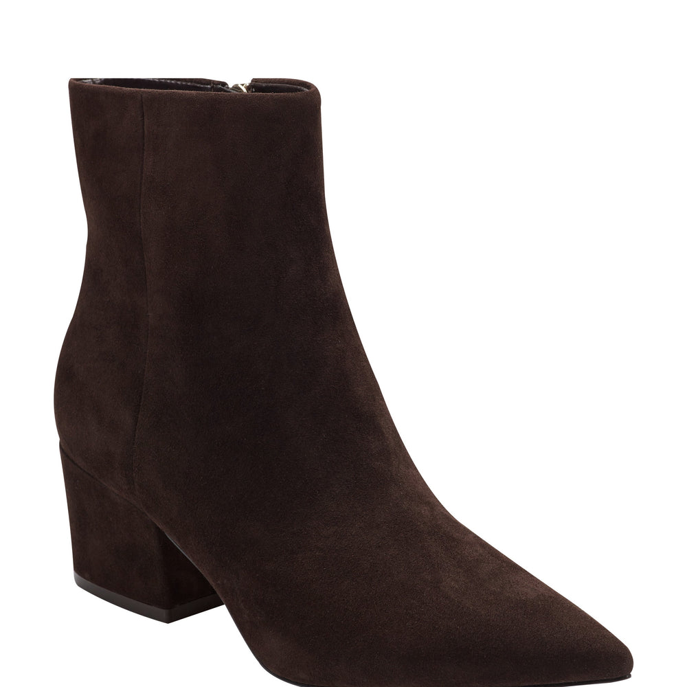 Marc Fisher Alfie Block Heel Ankle Bootie | Dark Brown Suede
